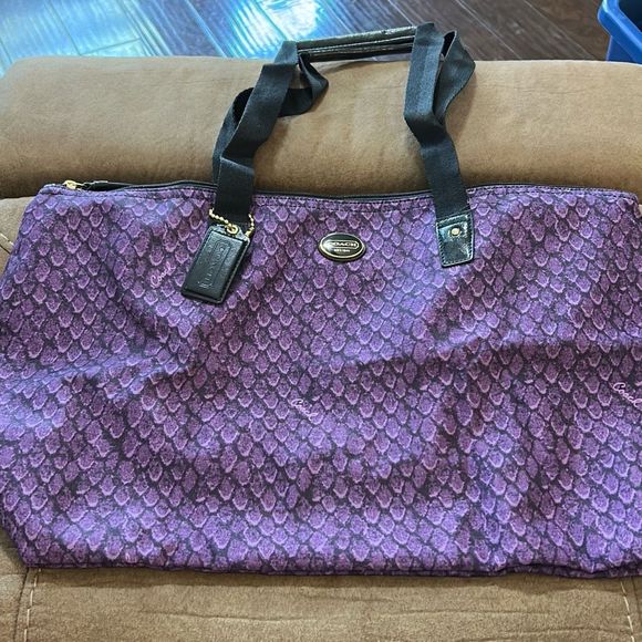 Coach Purple Snake Print Getaway Packable Travel Weekender Tote with Pouch. NWT - Picture 1 of 11